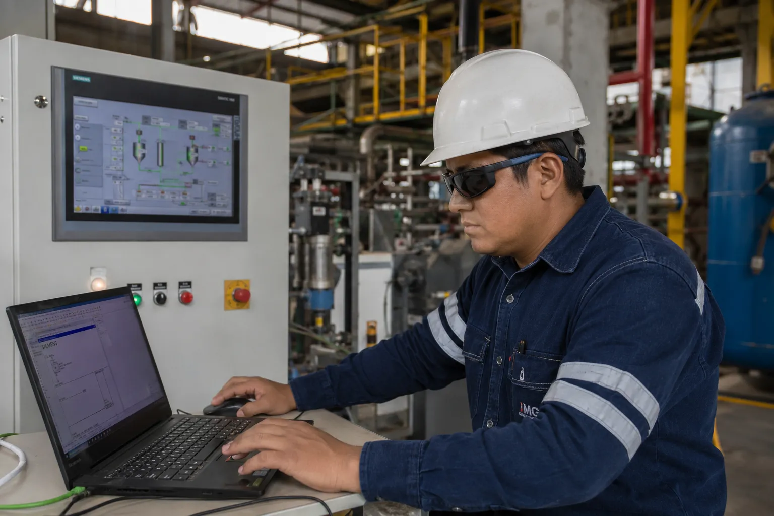 Estudiante de tecnología frente a pantalla con código